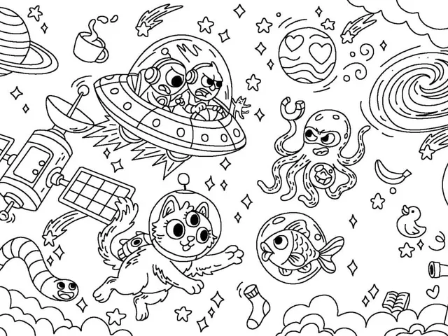 100 Cats Lost in Space Find & Color